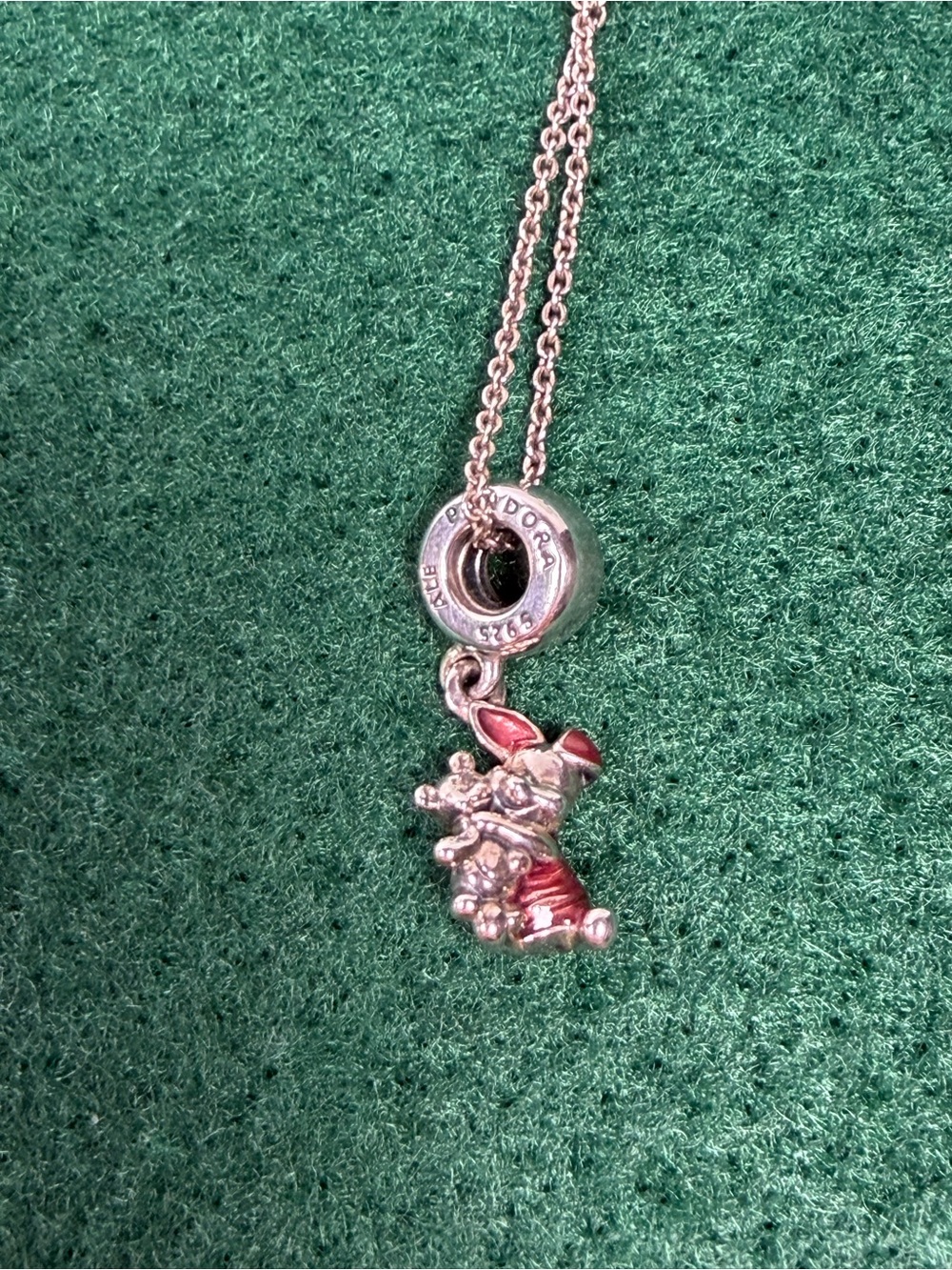 Pandora S925 ALE Piglet Dangle Charm Necklace Sterling Silver Pink Enamel Disney